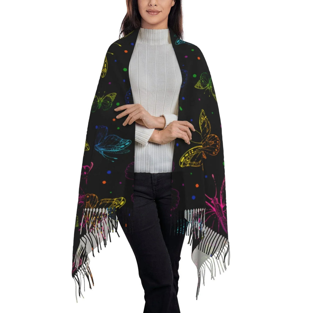 For Large Scarf Wrap Gifts- Print Soft Elegant Warm Women Scarves Art Winter Butterfly Cashmere Shawl Feel Bingfone