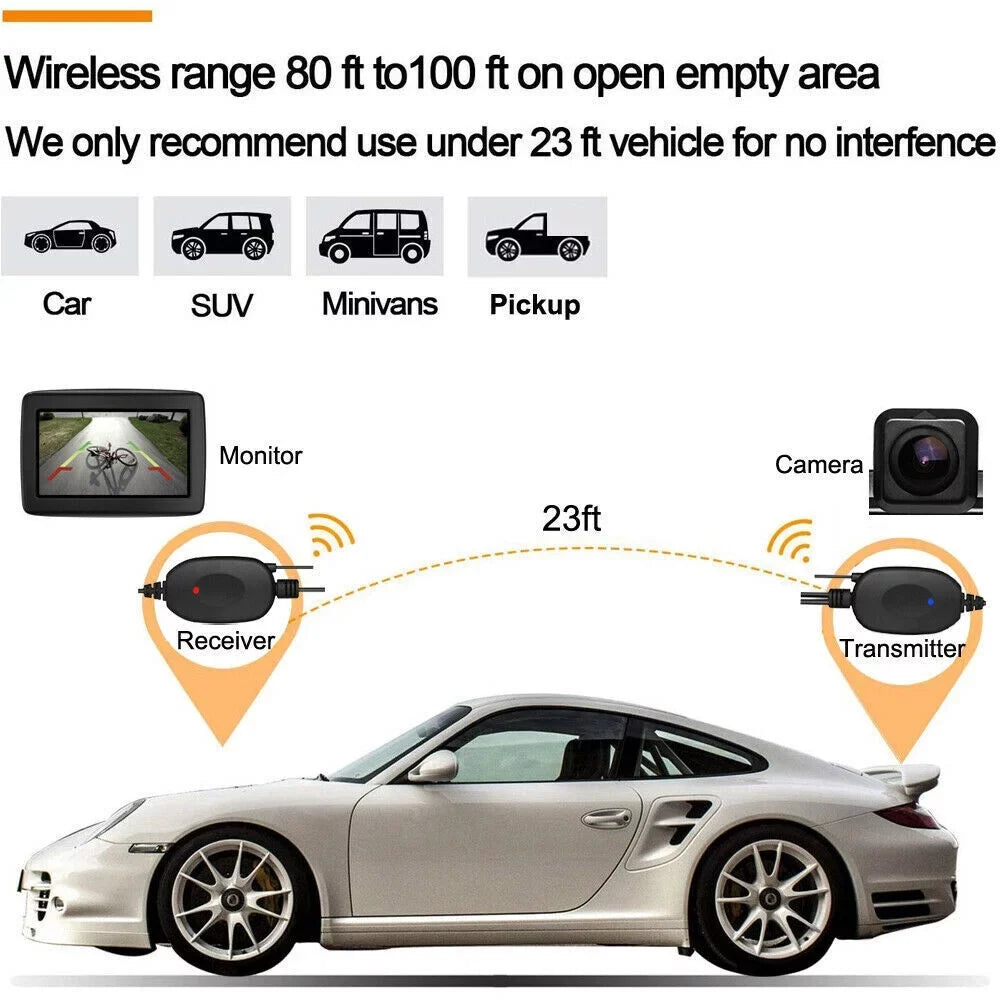 Rear Car Night 7" Vision System Backup Camera Parking View HD Monitor Wireless