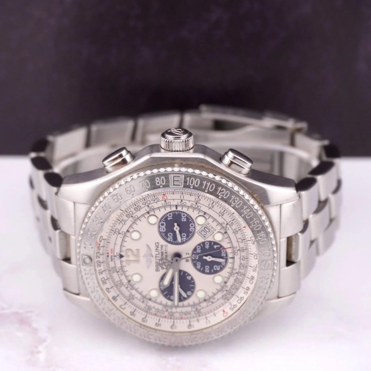 44mm BREITLING White Watch B-2 Dial Steel Chronograph Automatic A42362 Men's