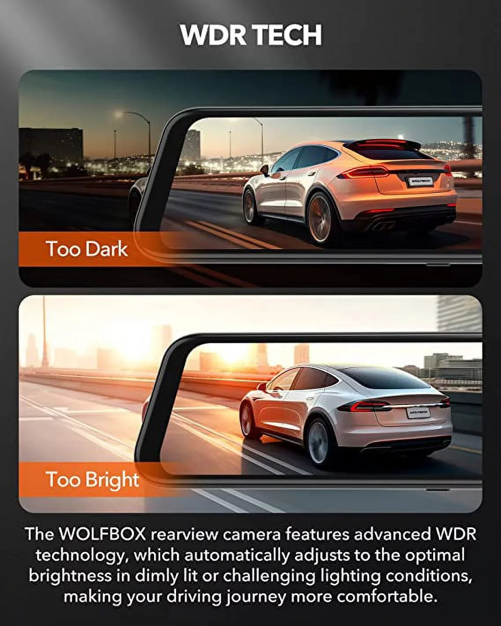 Rear Vision, Mirror Front Camera, Camera, Night 12'' Card 1080P Free Dash Rear View Cam and Built-in 2.5K 32GB with Monitor, Mirror GPS, Parking Wi-Fi WOLFBOX