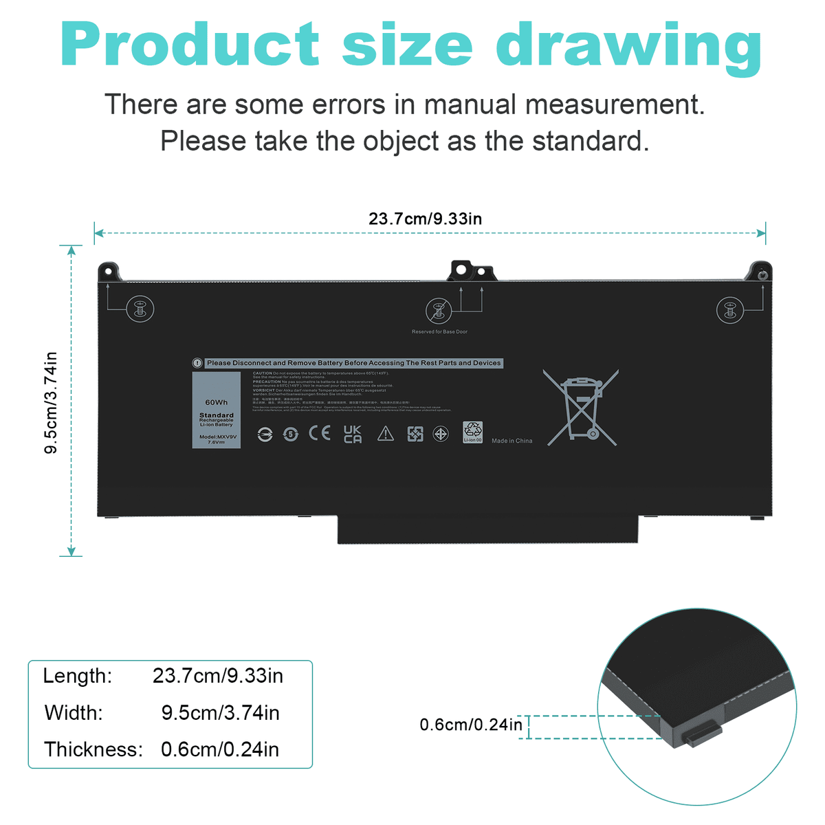 60Wh (2-in-1) Laptop For Battery Latitude 7400 7300 5310 MXV9V 5300