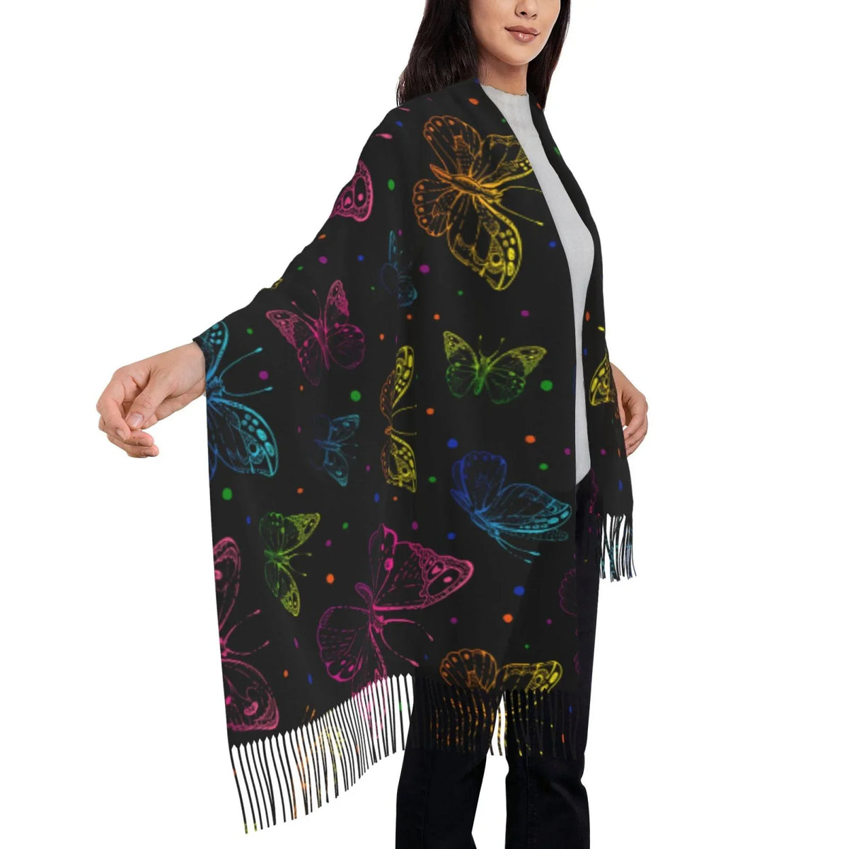 For Large Scarf Wrap Gifts- Print Soft Elegant Warm Women Scarves Art Winter Butterfly Cashmere Shawl Feel Bingfone