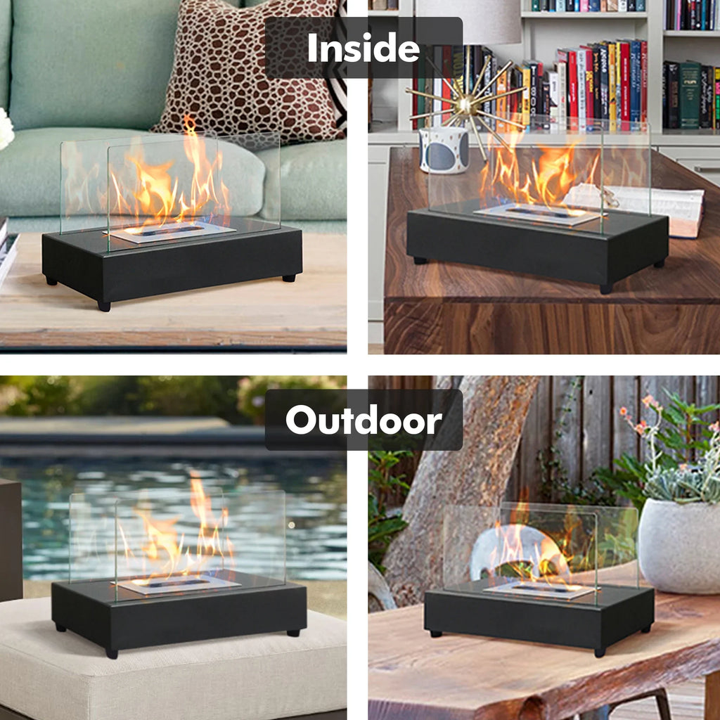 Ethanol exterior 13.98''L Tabletop with Metal x Bio Skypatio Fireplace x 8''H W 7.1'' Ventless Flame Guard