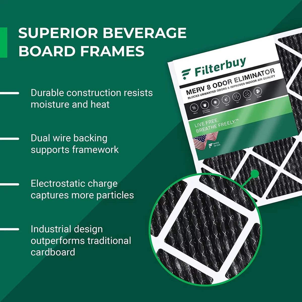 Air 8 HVAC AC 14x20x1 Filters Carbon MERV Eliminator Activated Furnace with Pleated Odor (1-Pack) Filterbuy