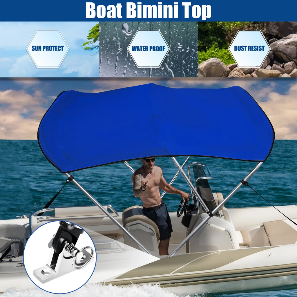 Steel 46"Hx61"-66"W Blue x Stainless Top Bimini Hinges Deck 3 Unique Bargains 6"L Bow 600D