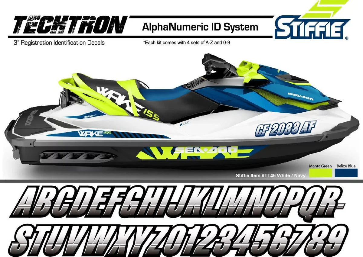 Letters & Personal for PWC Navy/Gold & Numbers Custom Watercraft Registration Identification Alpha-Numeric Stickers Techtron Kit 3" STIFFIE Decals Boats Marine