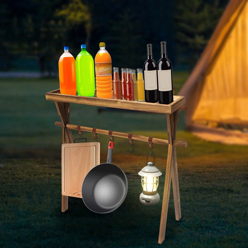 Rack Table exterior Miumaeov Picnic, Picnic Shelf Rack Wooden Portable Grill BBQ Camping, Storage for