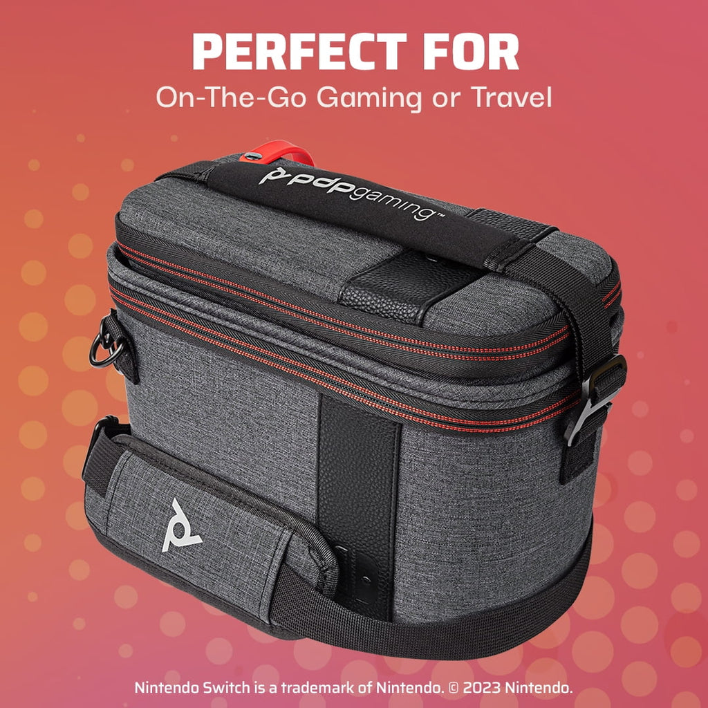 Gaming Stand, Straps Edition: Console with 2-in-1 Grey Case Dividers: PDP & Pull-N-Go Elite Switch Travel Built-in Interchangeable Removable Nintendo -