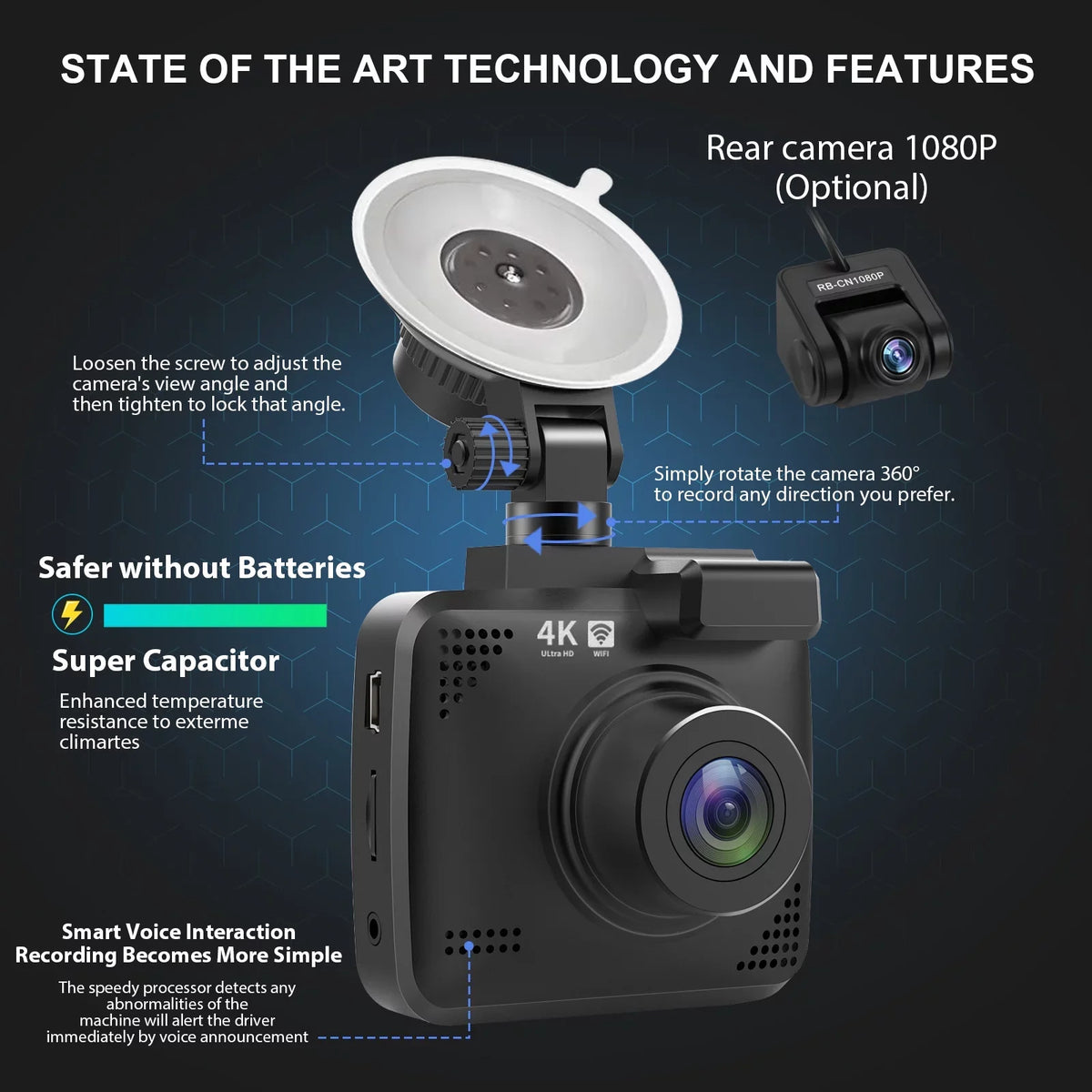 Wide Recorder Cam FHD with WiFi Recording, Camera, Monitor, and Loop Driving WDR, GPS Vision, Cam 170° Front Built-in & Car Night Angle Parking 4K with Dash for G-Sensor, 2160P Cars, Dash Rear