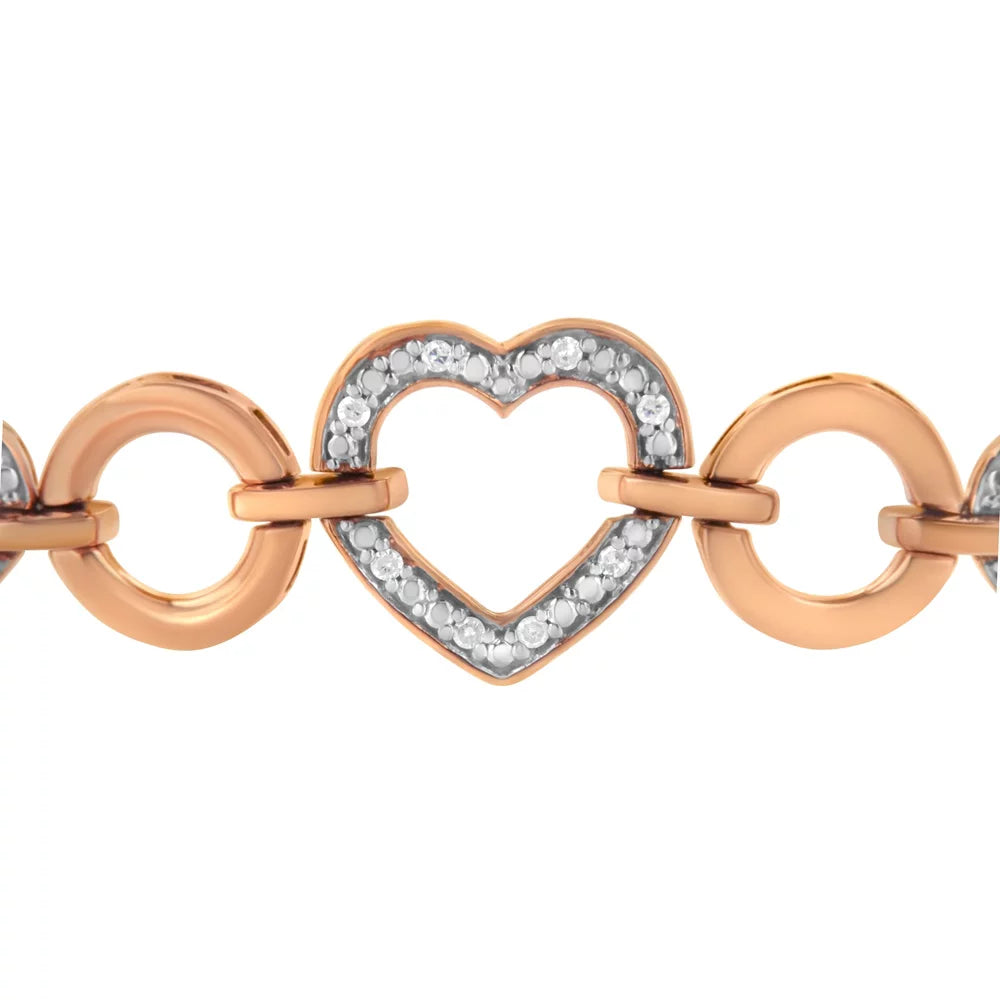 .925 Gold Bracelet and Silver Plated Rose Sterling Bolo Clarity) Color, Diamond Circle Adjustable Accent (I-J Link Heart 14K 6”-10” I3