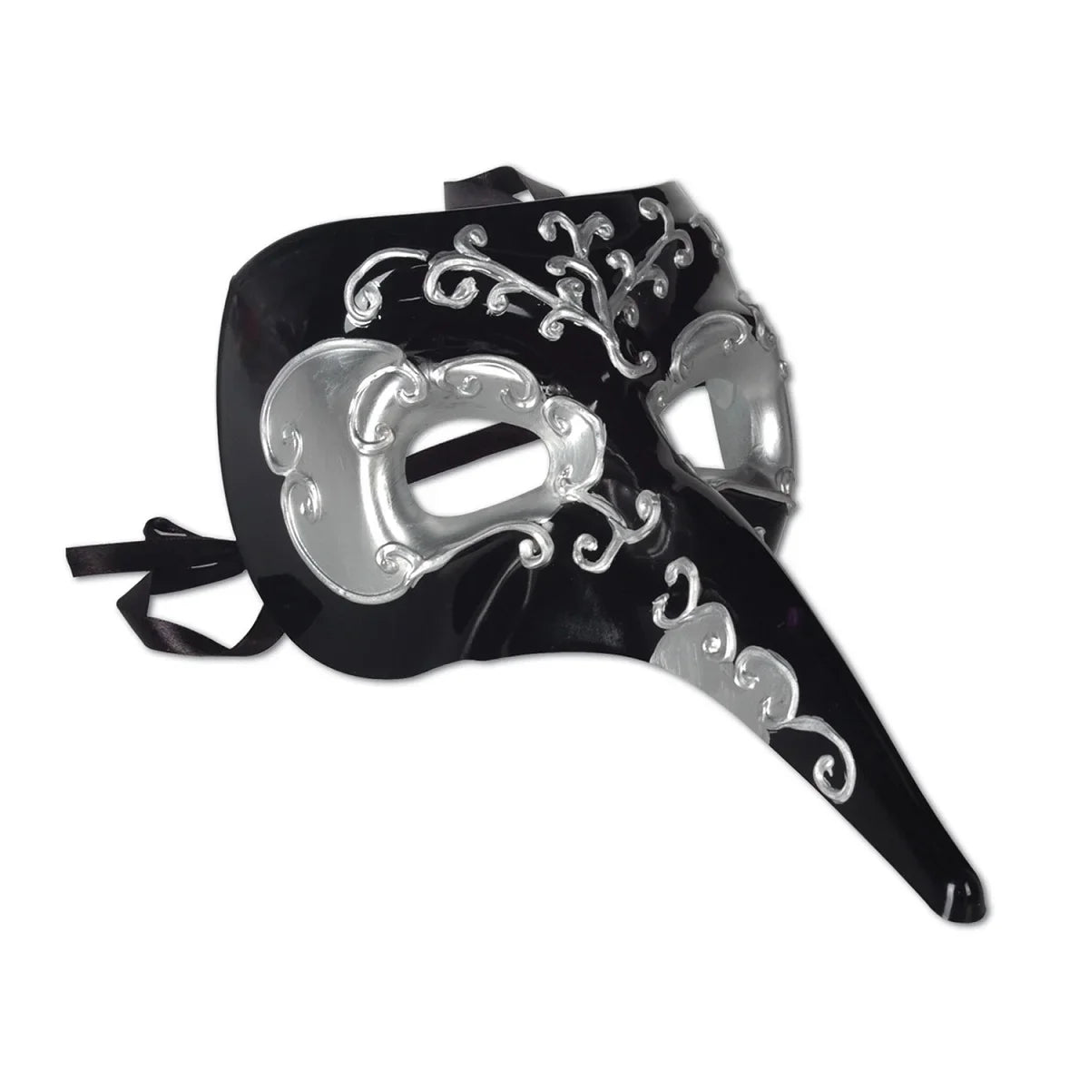 Elegant Black Beistle Long Pack 12 Club and Masks Mardi Nose of Gras Masquerade Silver