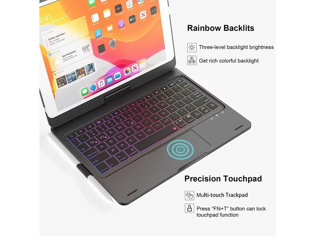 Gen 2021/ Gen for case Rotatable Air / 10.5, iPad 2019 Gen Pro 2020/ Holder Keyboard iPad Touchpad and 10.2 inch 9th Backlit Pencil 3 Keyboard 8th 7th with
