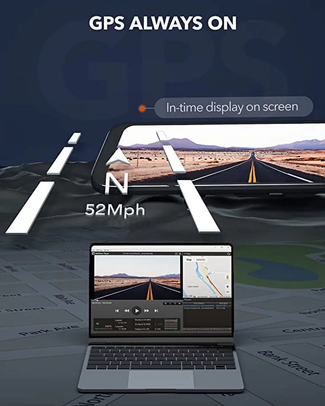Rear Vision, Mirror Front Camera, Camera, Night 12'' Card 1080P Free Dash Rear View Cam and Built-in 2.5K 32GB with Monitor, Mirror GPS, Parking Wi-Fi WOLFBOX