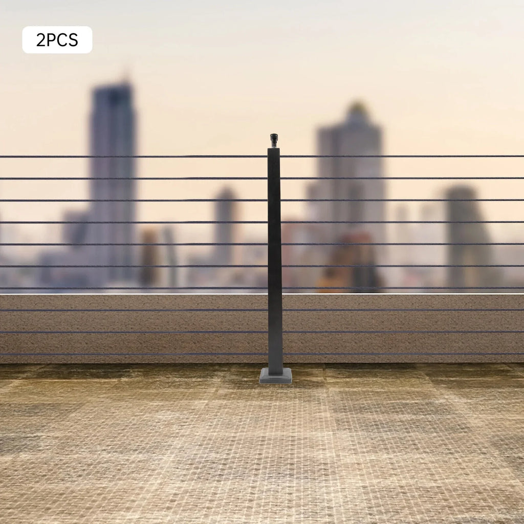 Fence Cable Post Deck Level Two Level Pre-Drilled Steel Cable Railing System Post Sides 36''x2''x2'' Wood Stainless for Railing Concrete Square