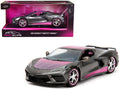 Corvette Car 2020 1/24 Gray Diecast Stingray Slips Carbon Metallic Hood Pink with Pink by Model and Jada Chevrolet Series Top