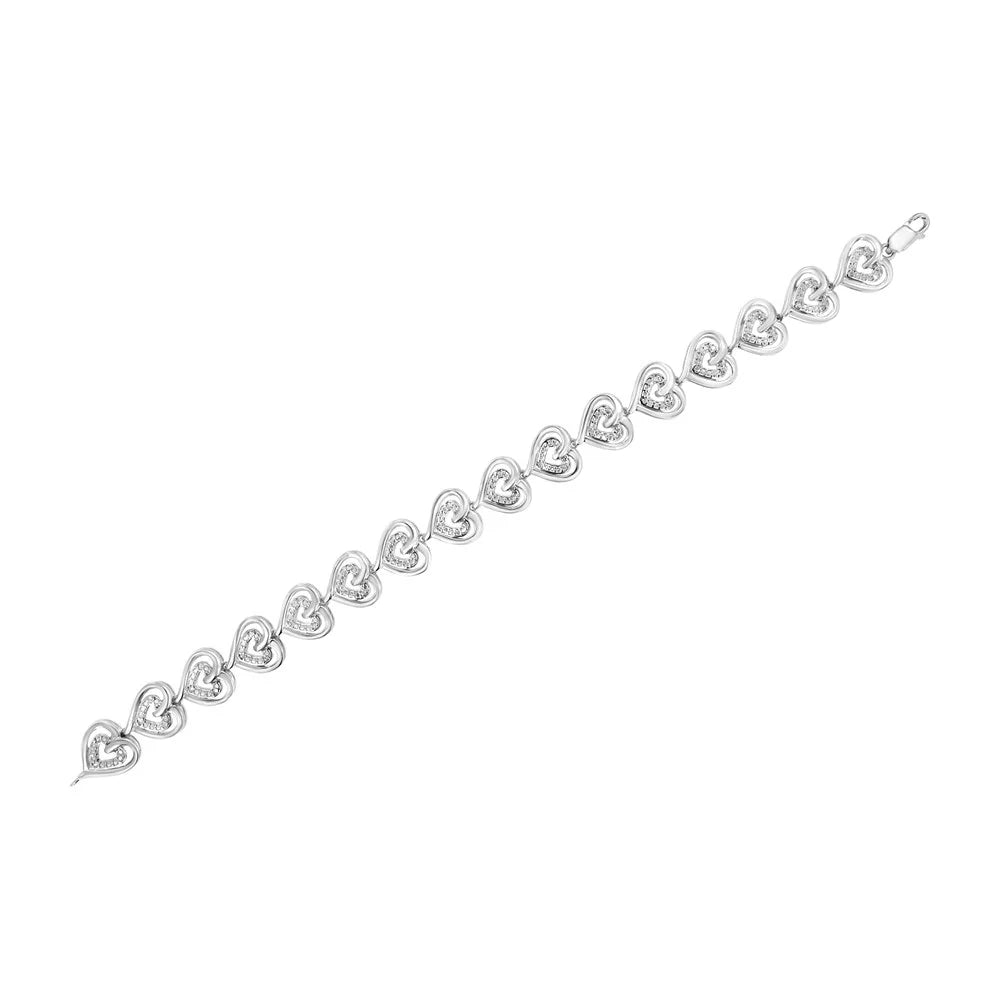 Inches - 1/4 Round-Cut 7.25" (I-J Diamond Silver Bracelet Cttw I2-I3 .925 Color, Sterling Link Clarity) Heart Double