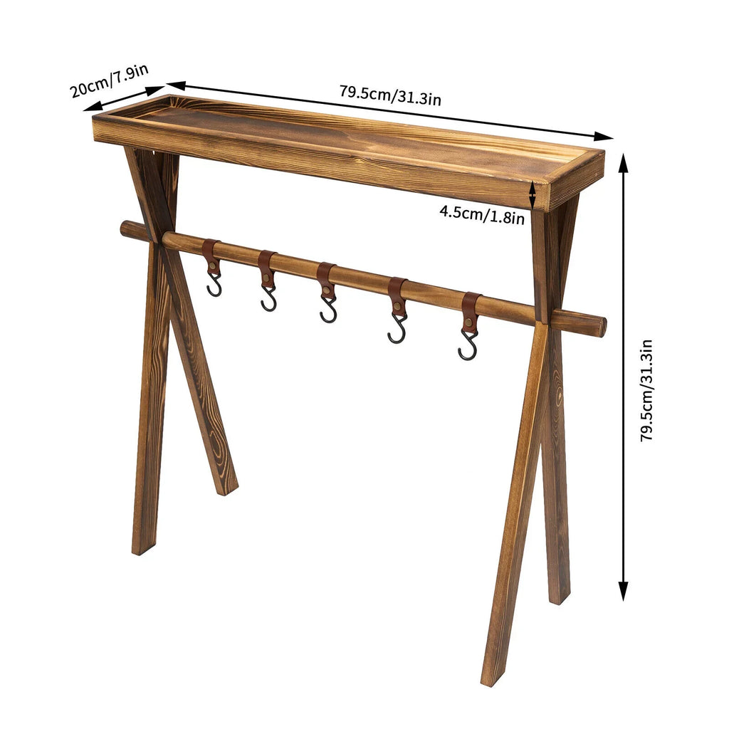 Rack Table exterior Miumaeov Picnic, Picnic Shelf Rack Wooden Portable Grill BBQ Camping, Storage for