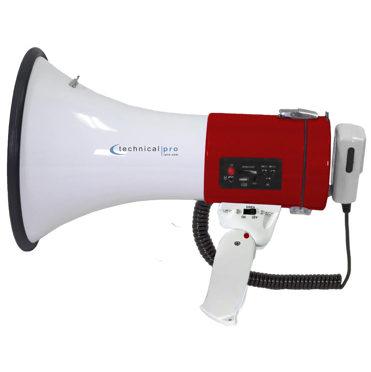 Portable Technical Battery Detachable Rechargeable Microphone w/ Siren Speaker 50-Watt and Pro Bullhorn Megaphone for w/