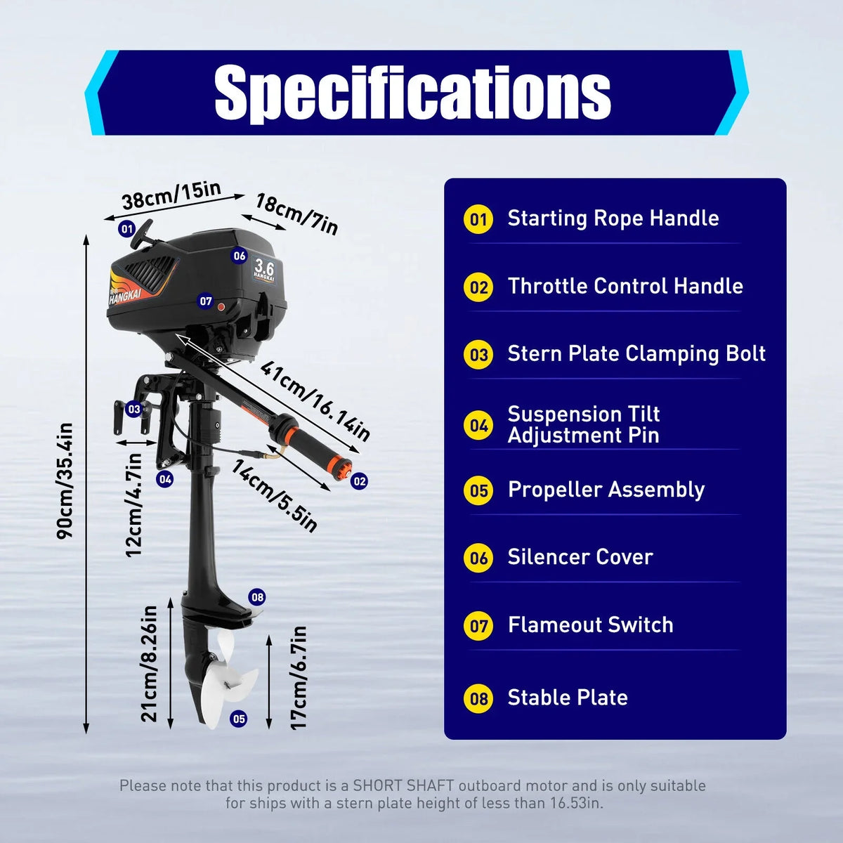 Motor Boat Outboard 3.6 liquid Engine Outboard Motor HANGKAI CDI HP Boat Fishing Stroke 90cm/35.4in 2 Cooling