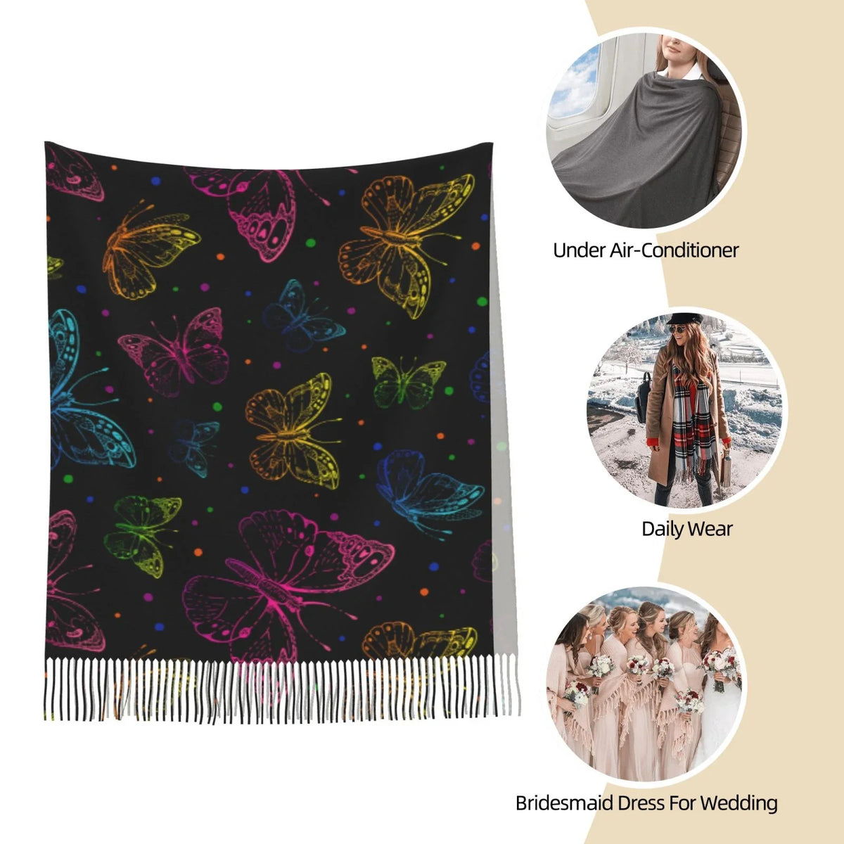For Large Scarf Wrap Gifts- Print Soft Elegant Warm Women Scarves Art Winter Butterfly Cashmere Shawl Feel Bingfone