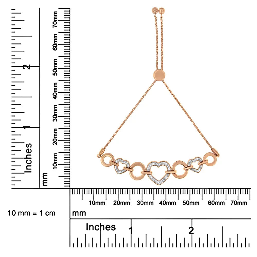 .925 Gold Bracelet and Silver Plated Rose Sterling Bolo Clarity) Color, Diamond Circle Adjustable Accent (I-J Link Heart 14K 6”-10” I3