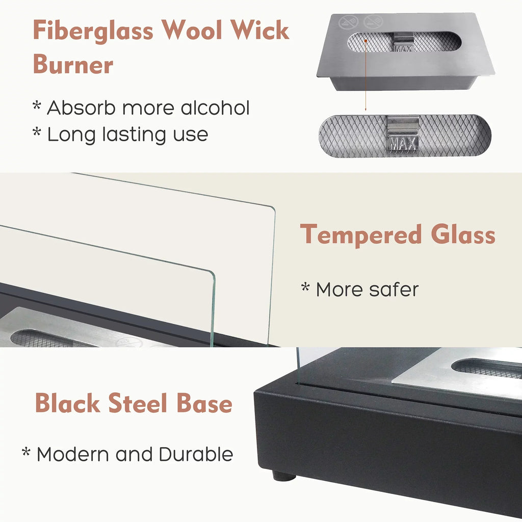 Ethanol exterior 13.98''L Tabletop with Metal x Bio Skypatio Fireplace x 8''H W 7.1'' Ventless Flame Guard
