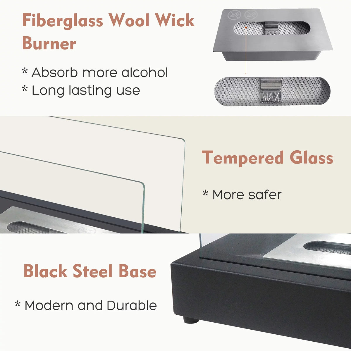 Ethanol exterior 13.98''L Tabletop with Metal x Bio Skypatio Fireplace x 8''H W 7.1'' Ventless Flame Guard
