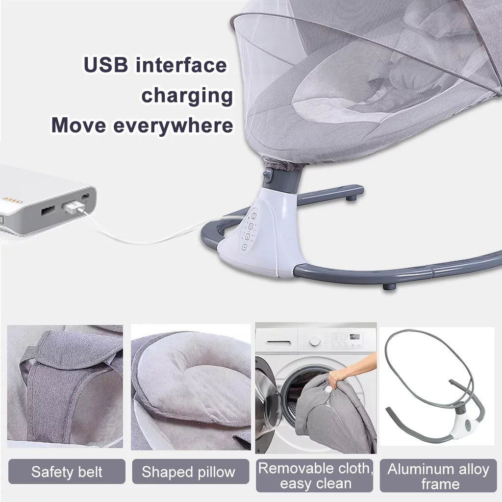 Speeds Baby and Remote with Seat Electric Portable Chair Infant Swing Swing Control, Gray 4 Swing