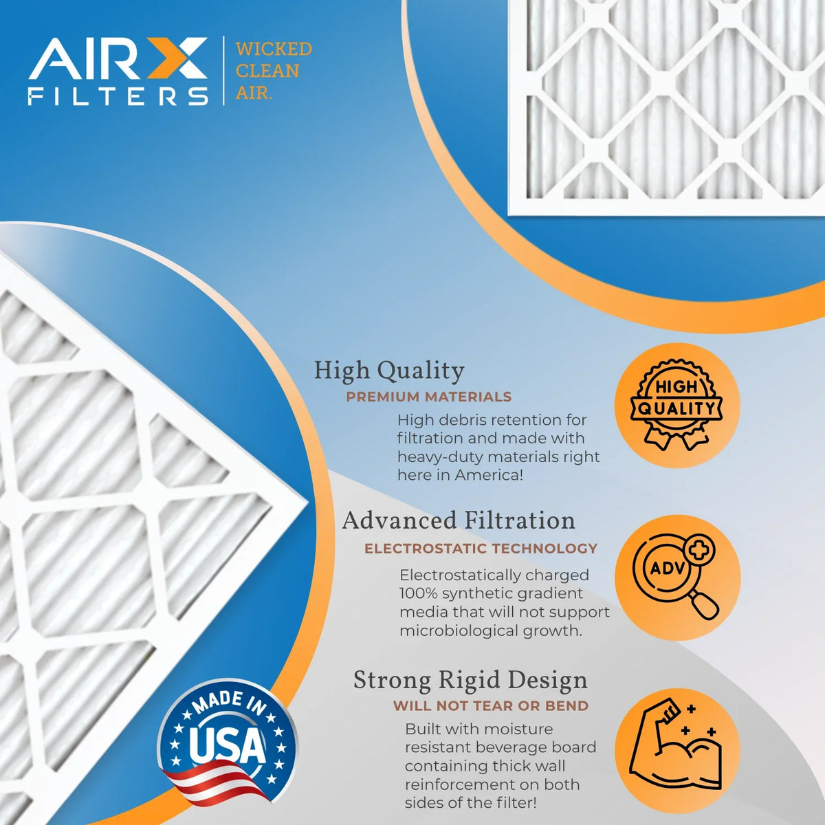 20x25x1 Conditioner Filters Premium MERV 4 Electrostatic CLEAN Filter Furnace Pack 700 & by 8 5 FPR Air Air 20x25x1 AC to AIR. Filter Made AIRX HVAC FILTERS MPR USA WICKED Comparable Pleated