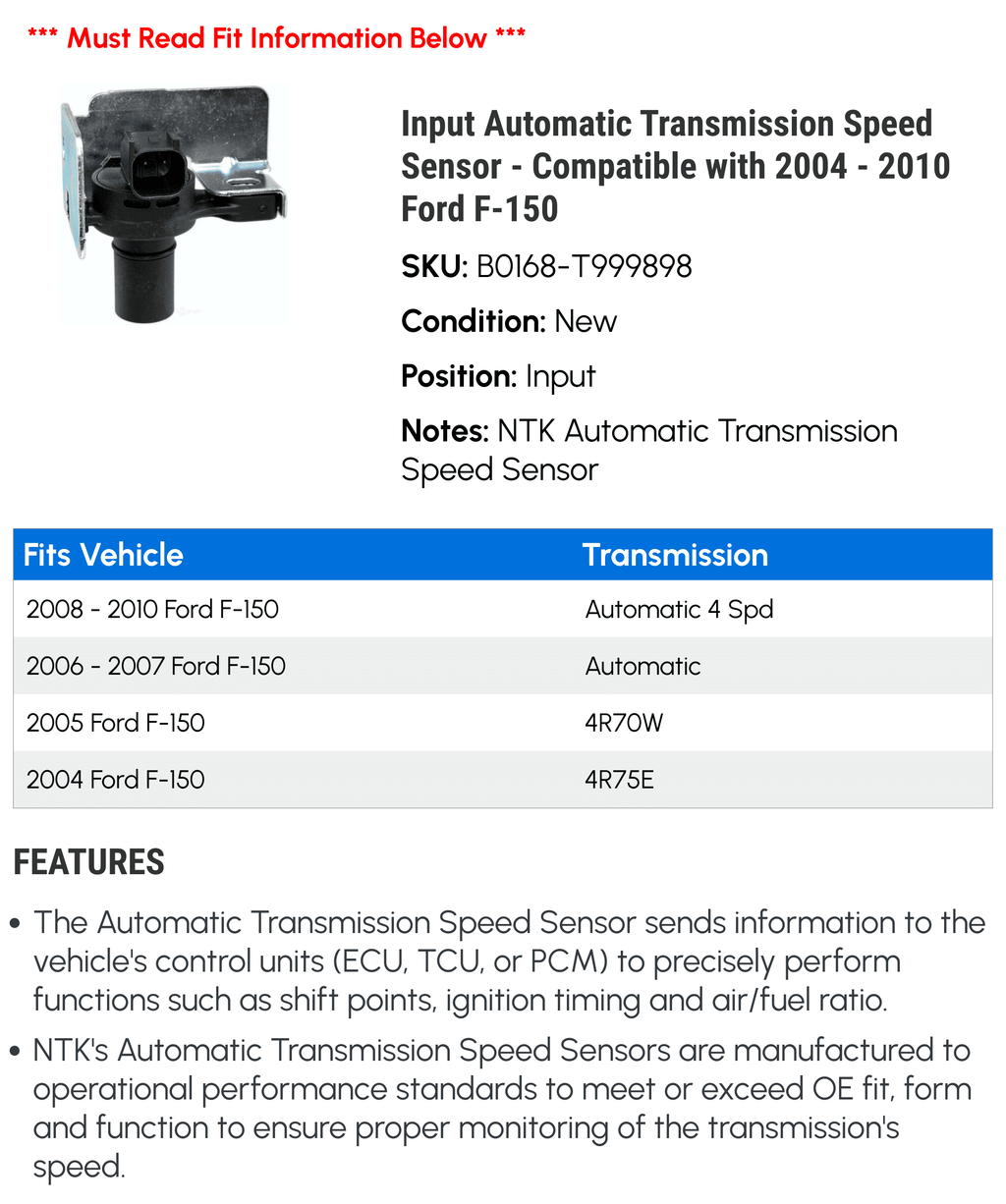 2009 2006 Compatible - Speed 2010 F-150 with 2004 2008 - 2005 Transmission 2007 Sensor Automatic Input